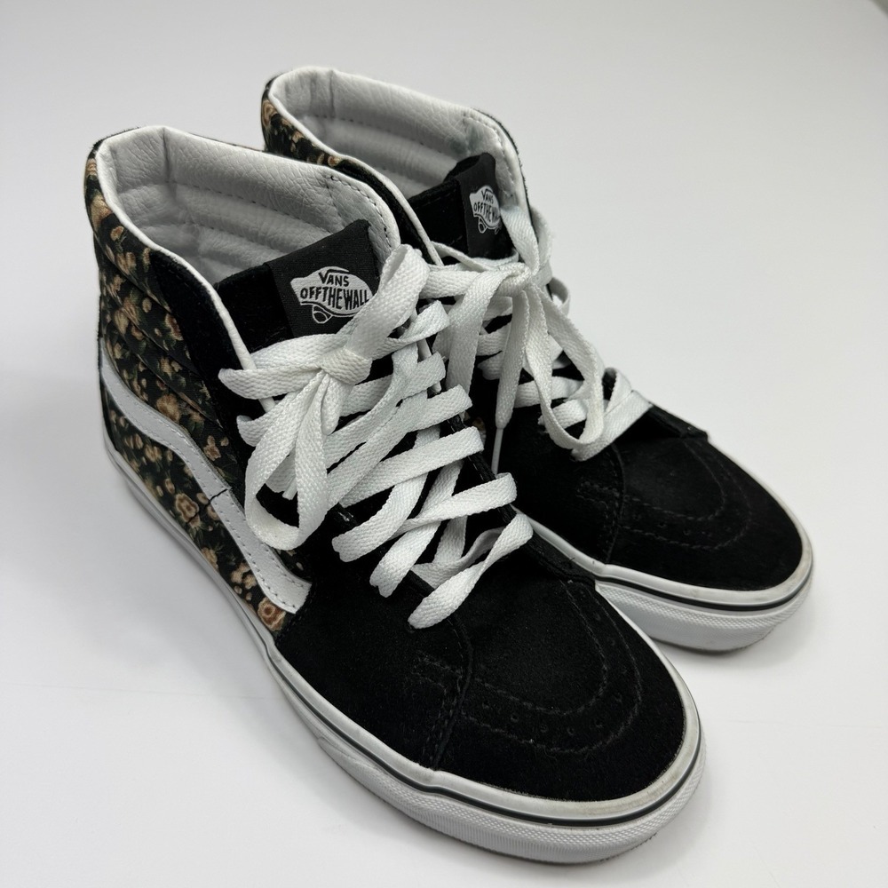 Vans Sk8-Hi Floral Black Suede High Top Sneakers Women's Size 6.5 - Picture 9 of 10